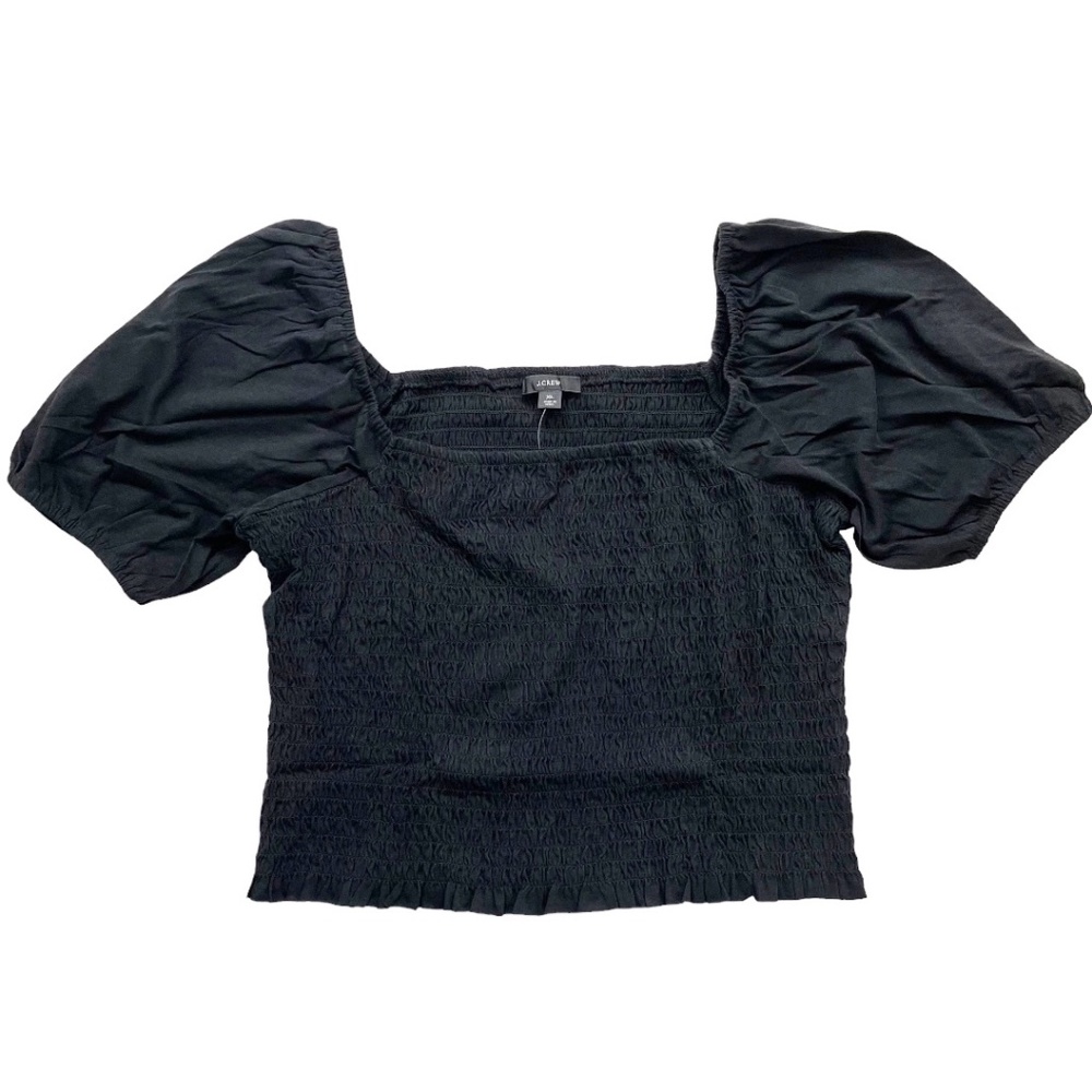 J. Crew Smocked Jersey Cropped Top Black XL